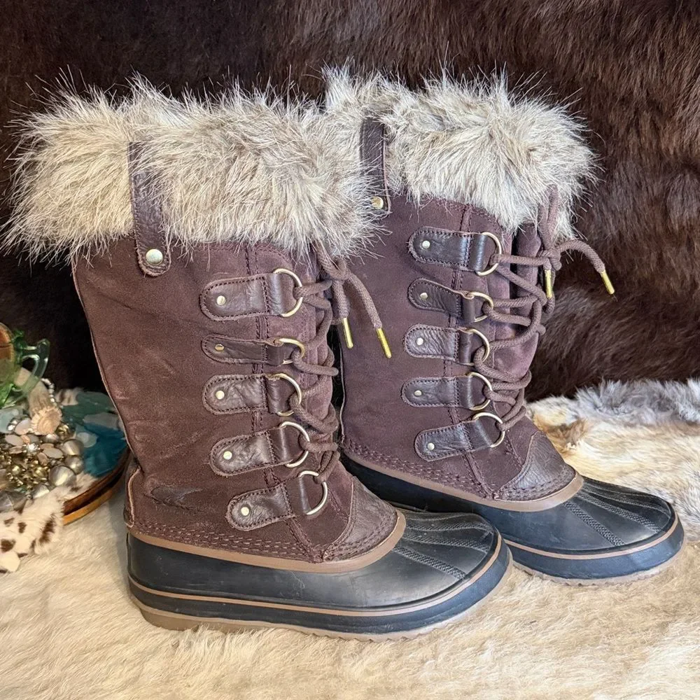 Sorel Brown Faux Fur-Trim Winter Lace-Up Boots 8.5 (BK7)
